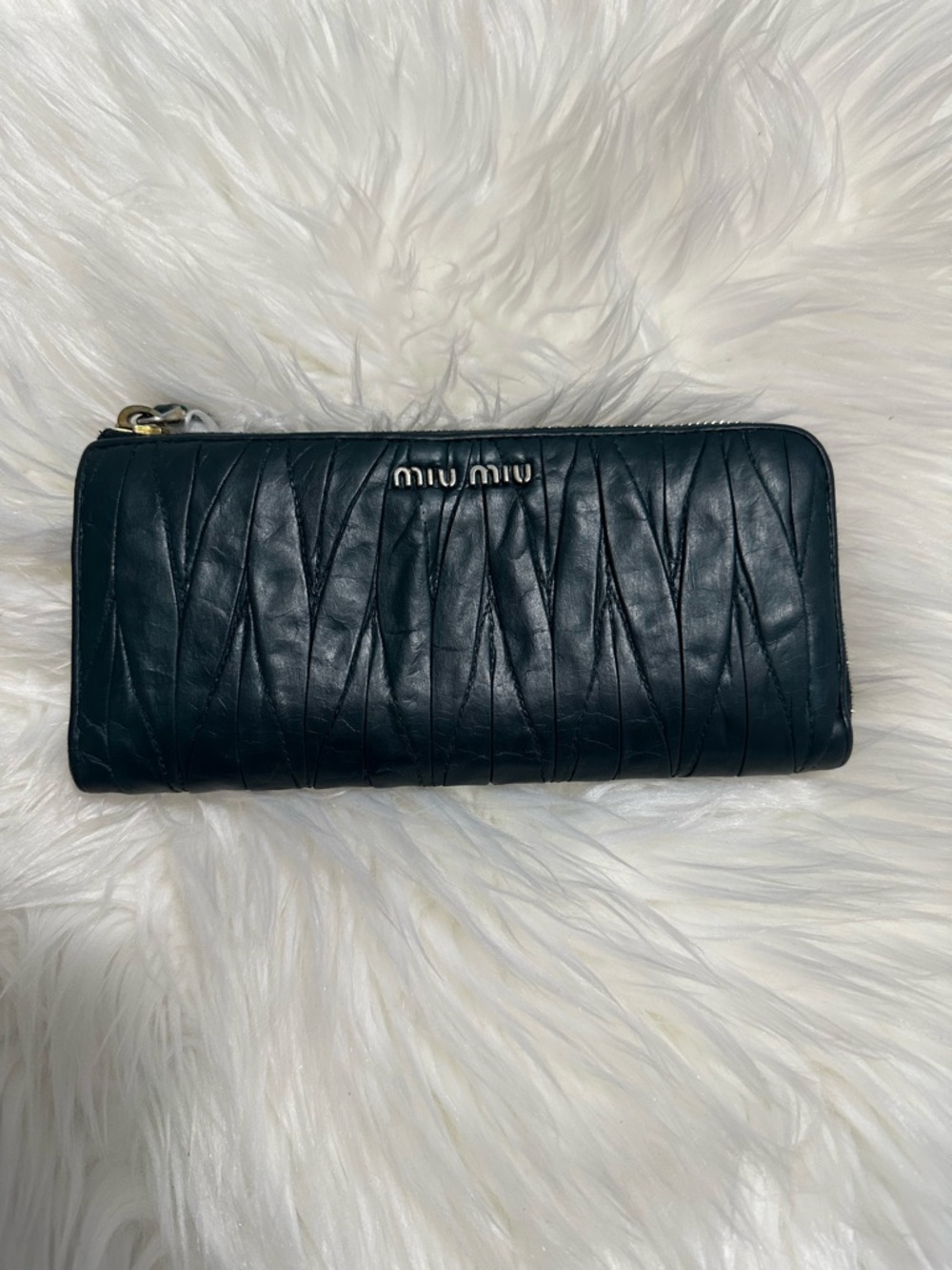 Miu Miu Dark Olive Green Quilted Leather Zip Wallet